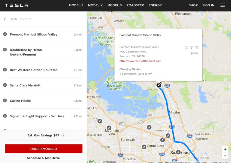 map a trip with tesla