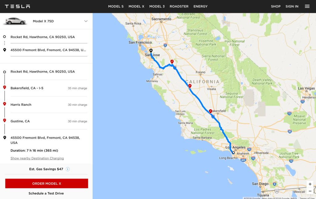 planning a trip in a tesla