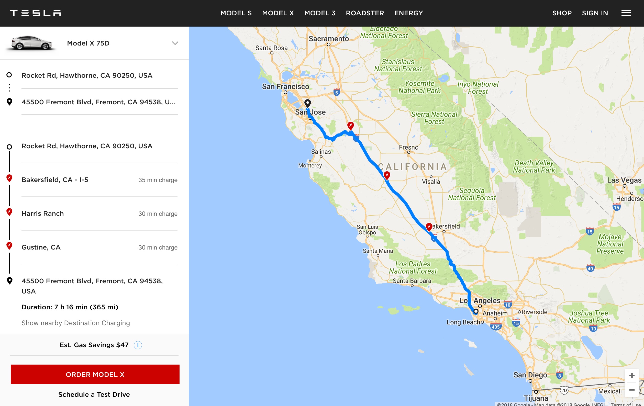 map a trip with tesla