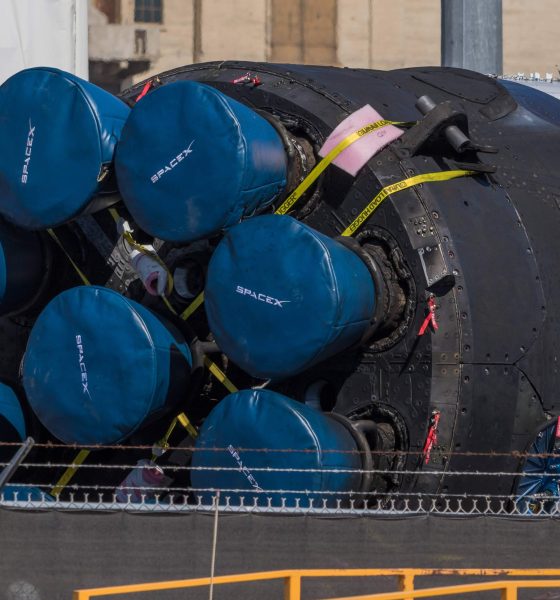 SpaceX's third Block 5 Falcon 9 booster shows off its well-worn octaweb and Merlin engines after a successful launch debut and recovery. (Pauline Acalin)