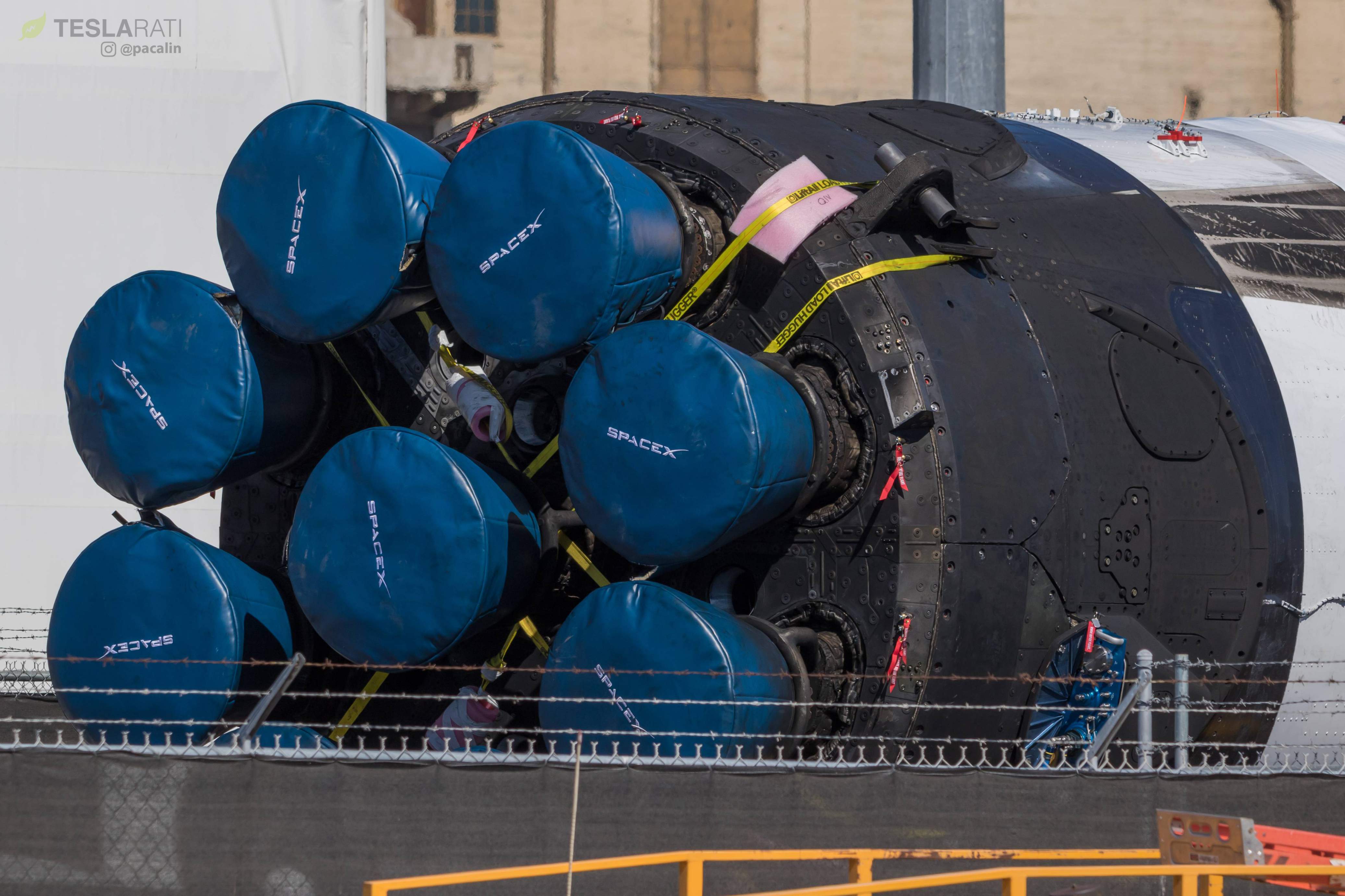 SpaceX's third Block 5 Falcon 9 booster shows off its well-worn octaweb and Merlin engines after a successful launch debut and recovery. (Pauline Acalin)