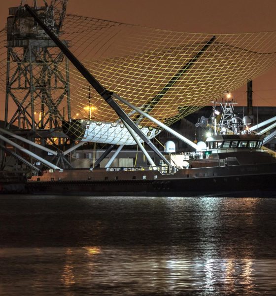 Mr. Steven returned to Port of San Pedro around on October 8th after a day spent at sea, apparently with a Falcon fairing half in tow. This is the second known time that a fairing has been in Mr. Steven's net. The fairing was eventually lifted off around noon the following day.