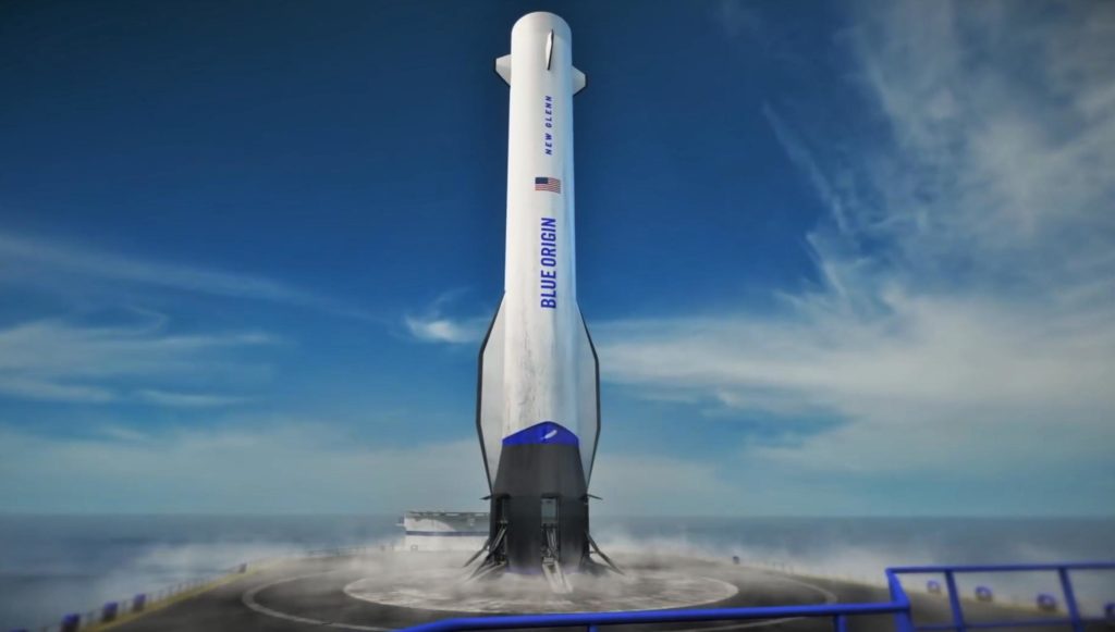 New Glenn is a massive reusable rocket that will stand ~82m (270 ft) tall and be able to launch up to 45 metric tons (100,000 lb) to low Earth orbit (LEO). (Blue Origin)