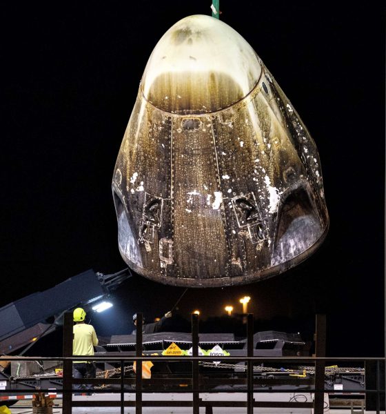 Crew Dragon is lifted off the deck of SpaceX recovery vessel GO Searcher after safely arriving at Port Canaveral, March 10th. (NASA)