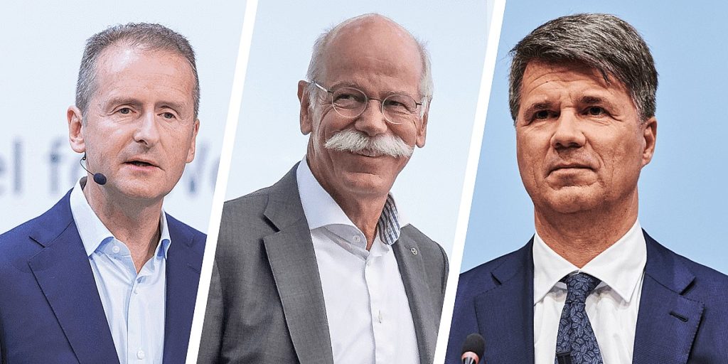 Volkswagen CEO Herbert Diess, Daimler CEO Dieter Zetsche, and BMW CEO Harald Krüger. (Credit: Electrive)