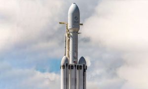 Falcon Heavy Flight 2. The booster in the middle - B1055 - was effectively sheared in half after tipping over aboard drone ship OCISLY. (Pauline Acalin)