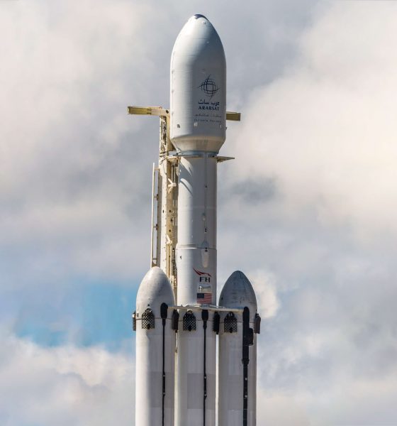 Falcon Heavy Flight 2. The booster in the middle - B1055 - was effectively sheared in half after tipping over aboard drone ship OCISLY. (Pauline Acalin)