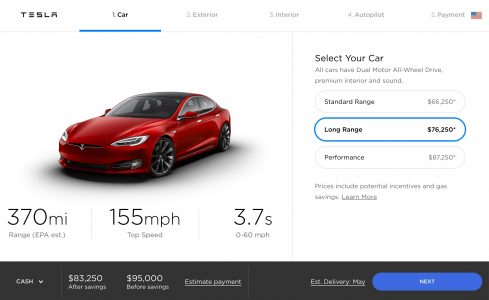 tesla range on full charge