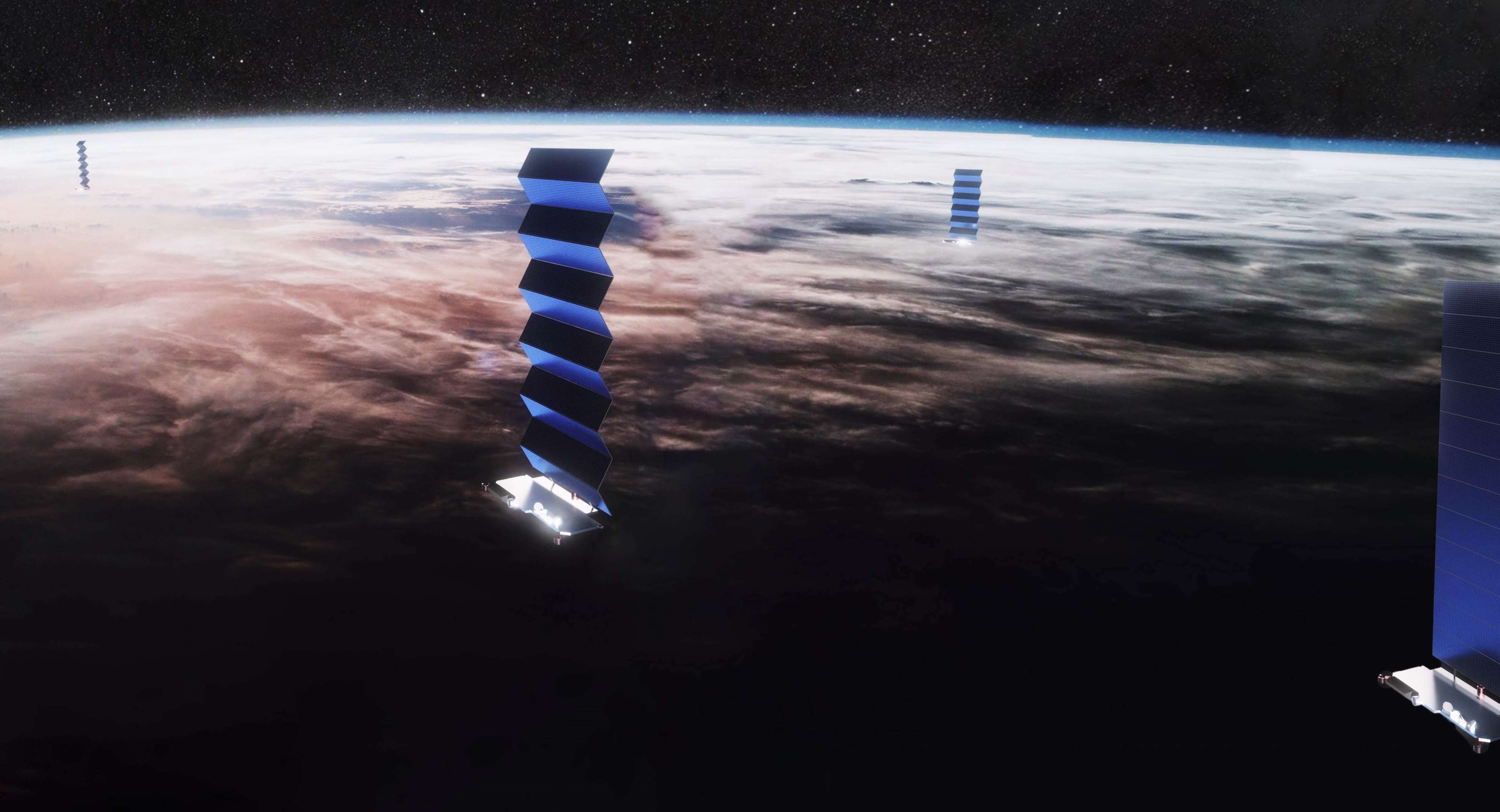 Starlink satellites deploy their solar arrays in this official visualization. (SpaceX)