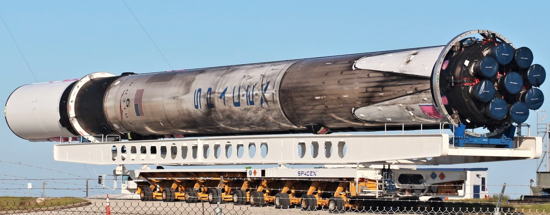 AMOS-17 Falcon 9 B1047 transport 39A LC-40 072819 (Spacecom – SpaceX) 1 crop