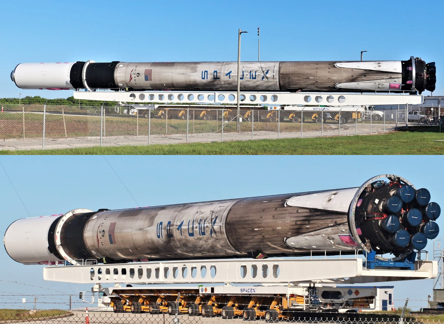 AMOS-17 Falcon 9 B1047 transport 39A LC-40 072819 (Spacecom – SpaceX) edit