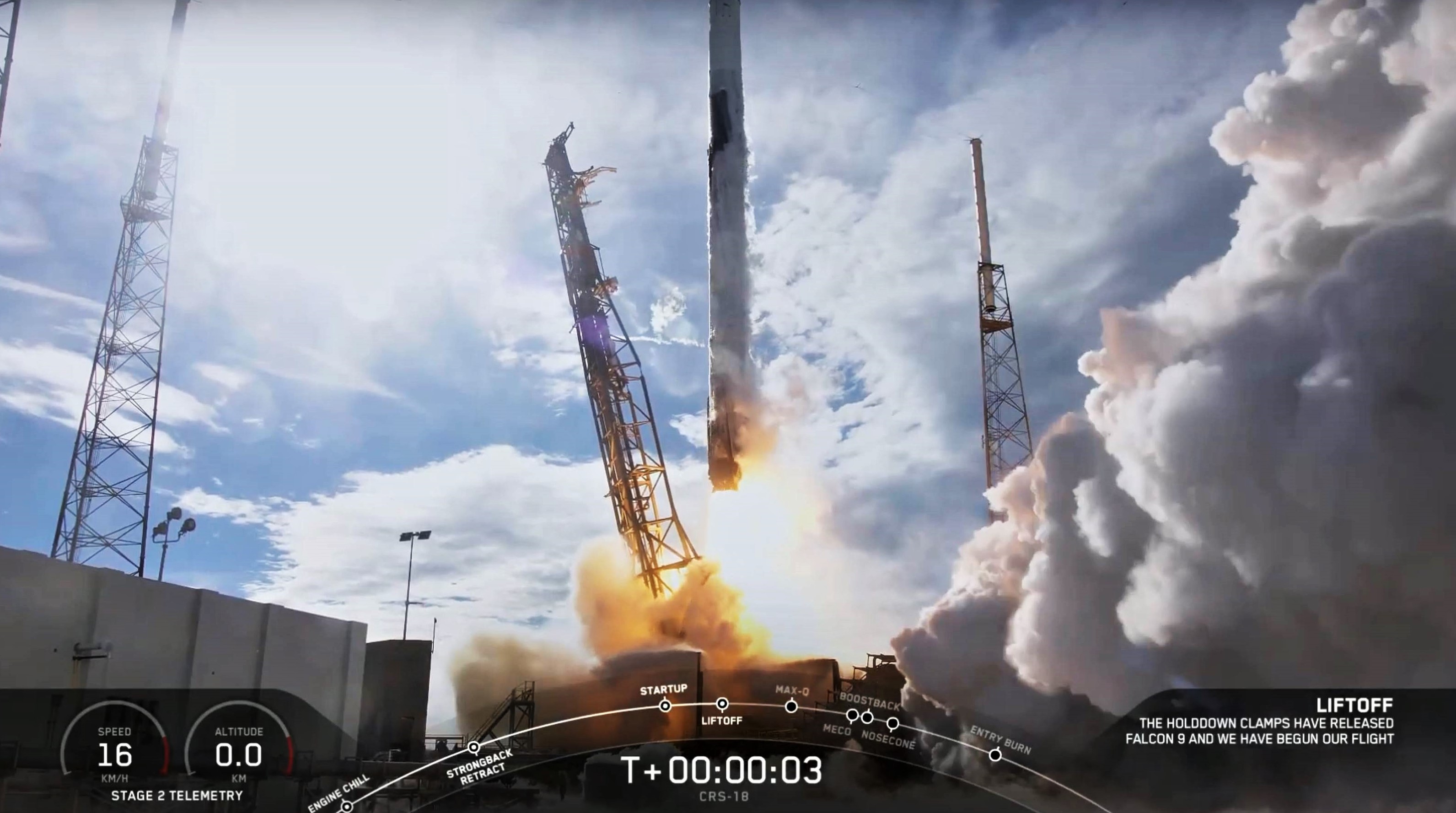 Cargo Dragon CRS-18 Falcon 9 B1056 (SpaceX) webcast 2 liftoff 1