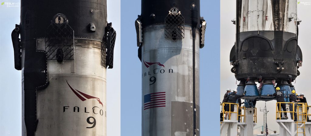 Three of SpaceX's thrice-flown Falcon 9 boosters are pictured here: B1046, B1048, and B1049. (Tom Cross & Pauline Acalin)