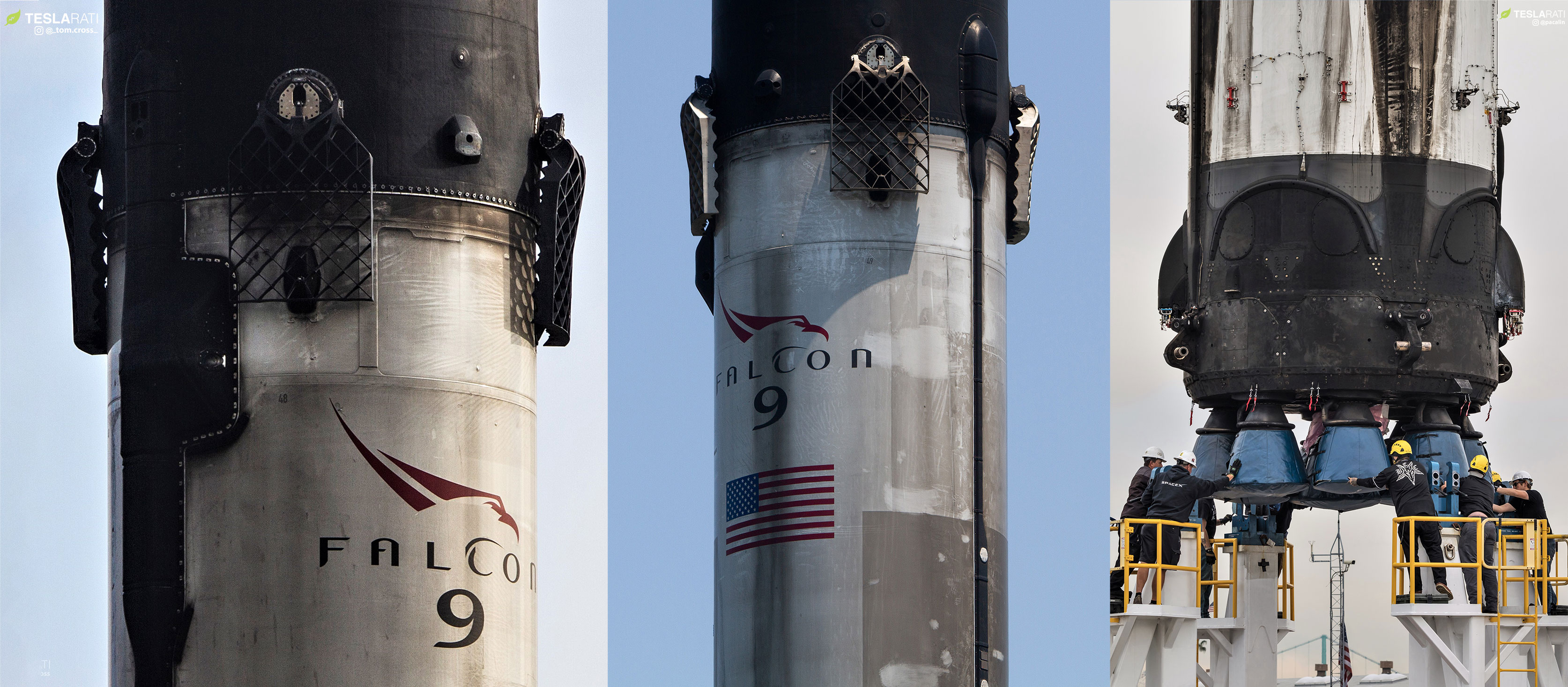 SpaceX's three surviving thrice-flown Block 5 boosters - B1048, B1049, and B1046 - are pictured here in various stages of recovery. (Teslarati, Pauline Acalin)