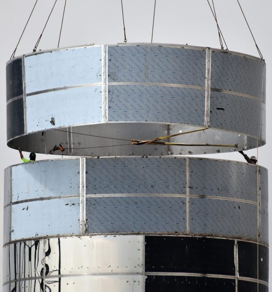 SpaceX technicians install one of Starship Mk1's final ring sections on August 7th. On September 14th, a similar milestone took place with a combined ring and tank dome. (NASASpaceflight - bocachicagal)