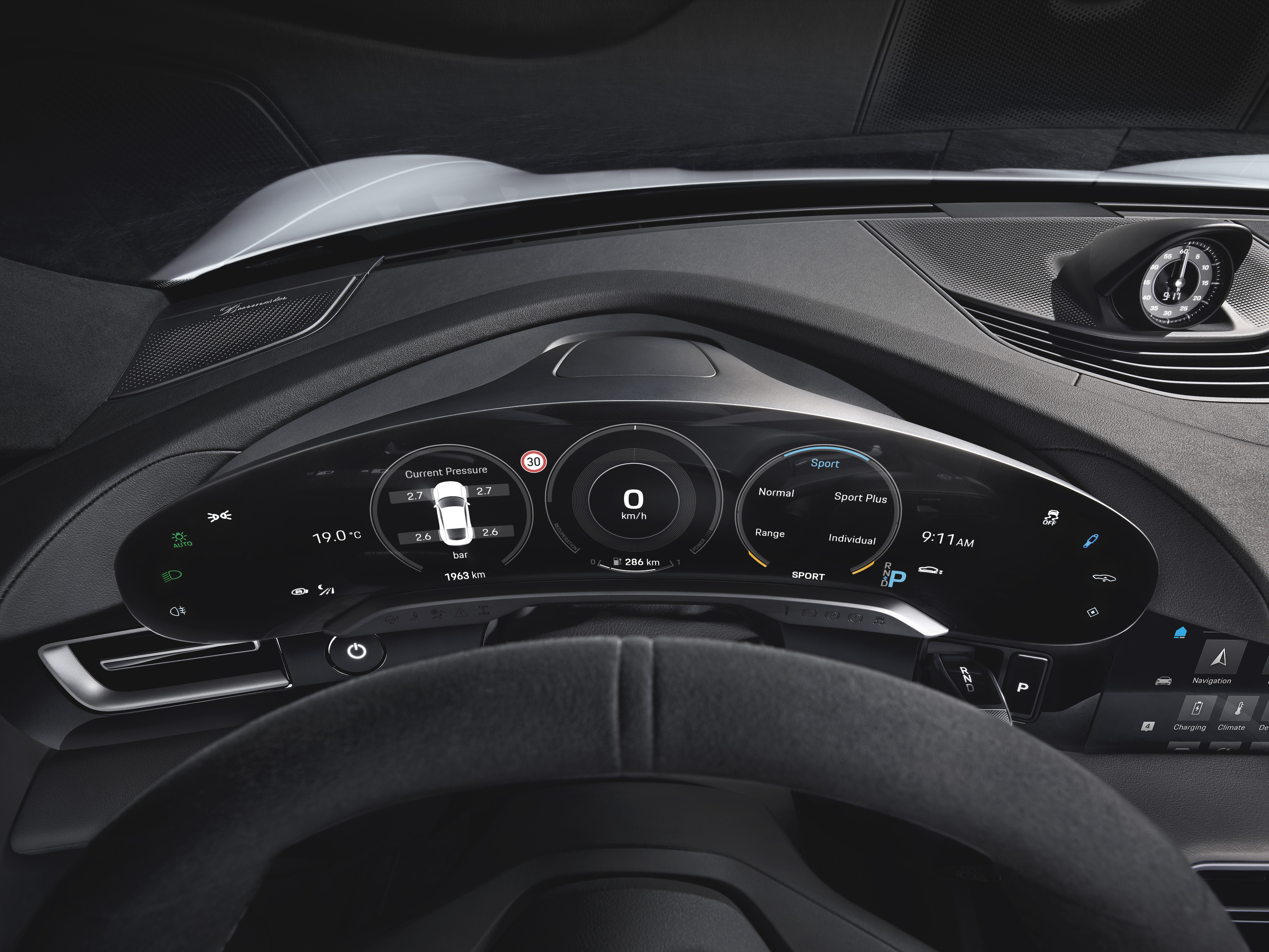 Porsche Taycan curved digital touchscreen instrument cluster