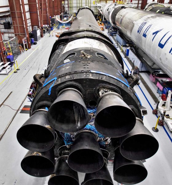 Chances are good that one of the three Falcon 9 boosters to the right is assigned to SpaceX's next launch, its first orbital mission in more than three months. (SpaceX)
