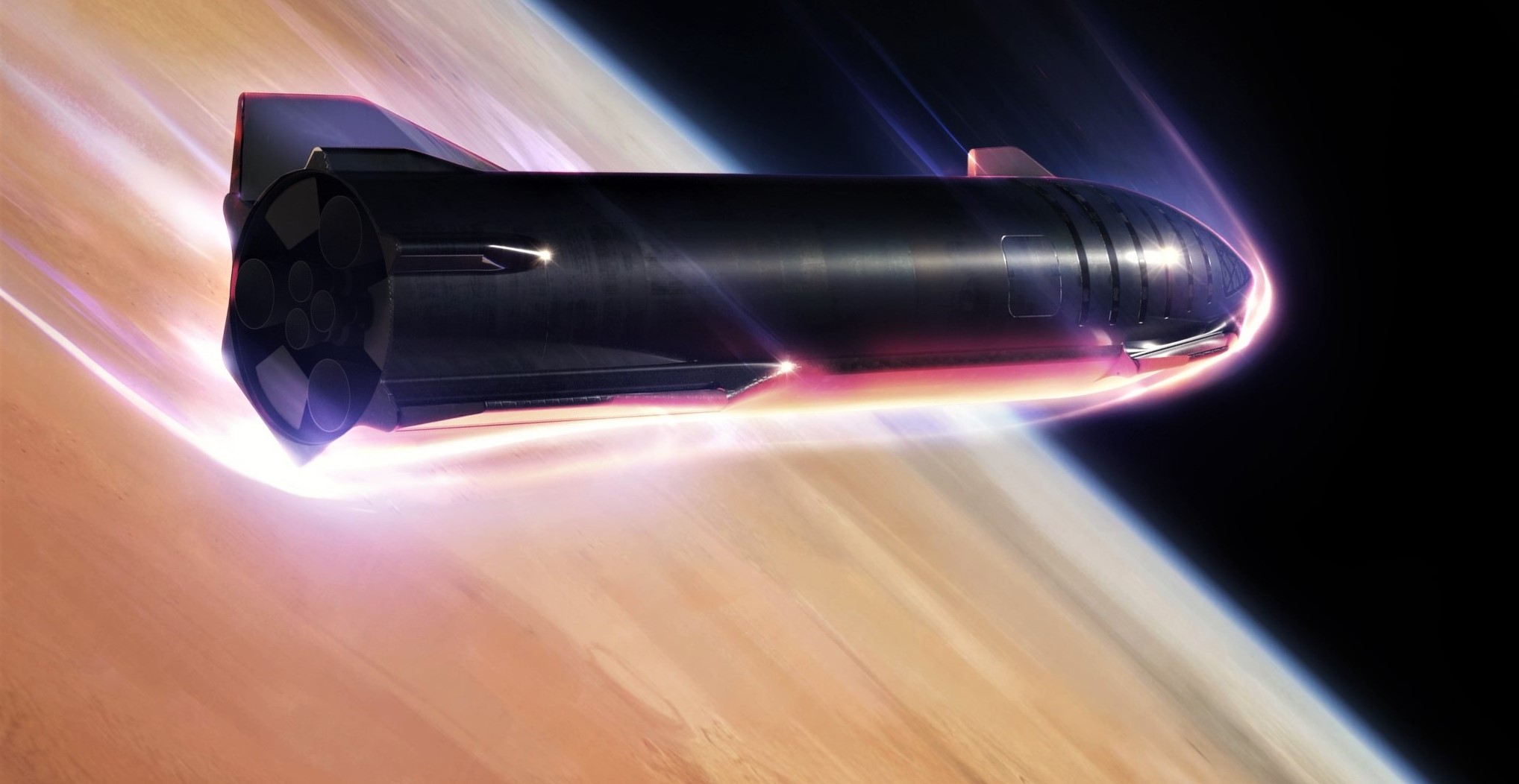Starship 2019 Mars reentry render (SpaceX) 1 crop