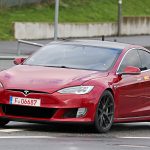 Red Tesla Model S P100D+ front