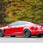 Red Tesla Model S P100D+ side