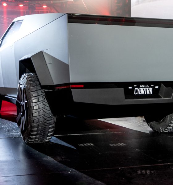 Tesla Cybertruck on stage at unveiling event in Los Angeles. Nov. 21, 2019