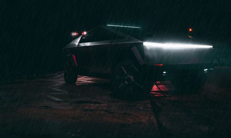 Tesla CyberTruck in the rain (Credit: Arash Malek)