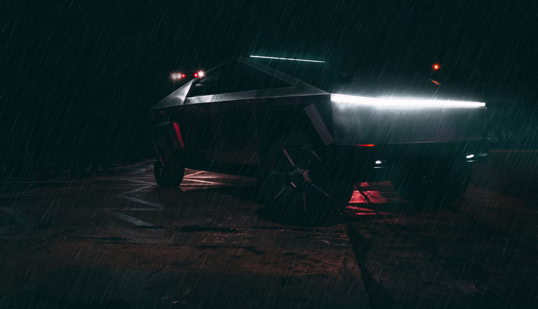 Tesla CyberTruck in the rain (Credit: Arash Malek)