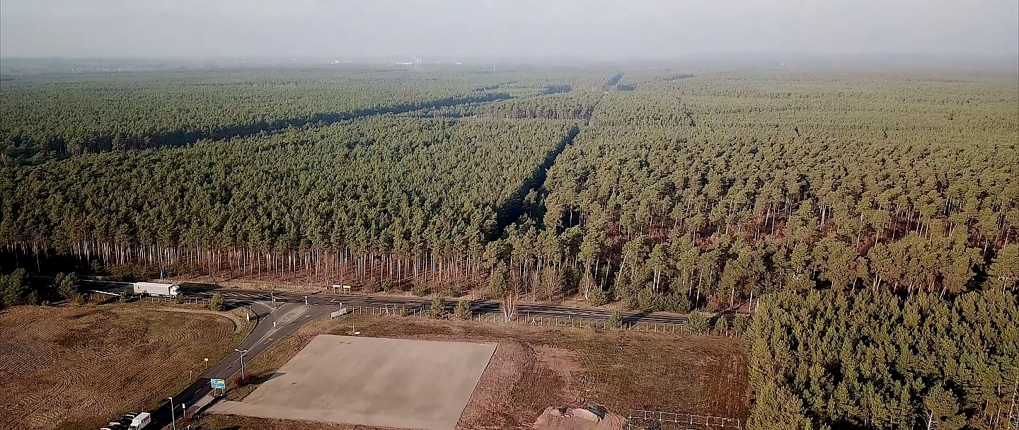 tesla gigafactory 4 drone video forest land aerials
