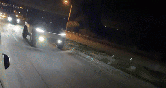 Elon Musk driving the Tesla Cybertruck in Los Angeles on December 7, 2019