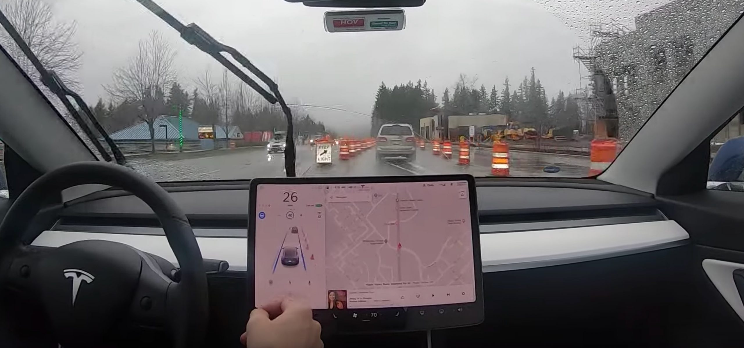 Tesla Autopilot construction zone lane