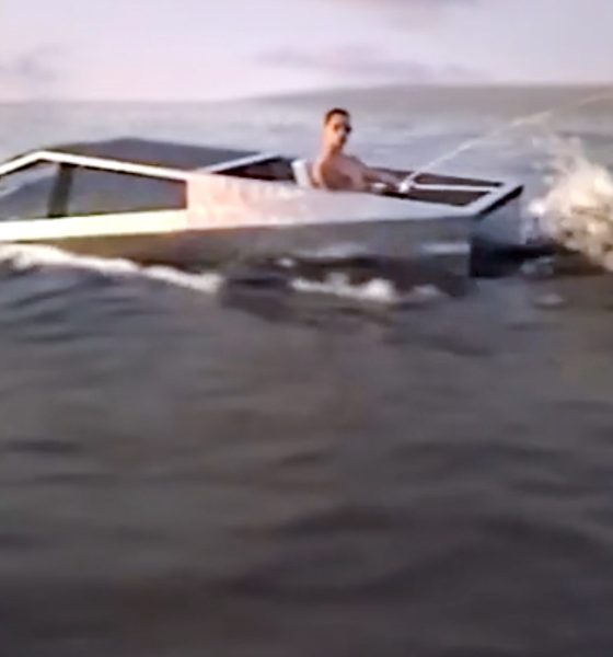 Tesla Cybertruck boat in water render