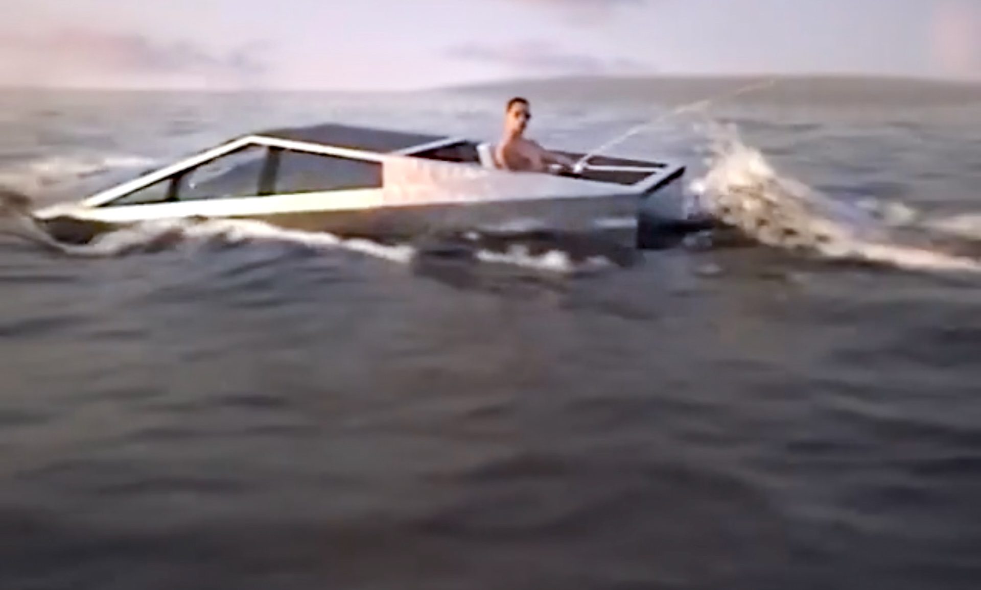 Tesla Cybertruck floating in water render
