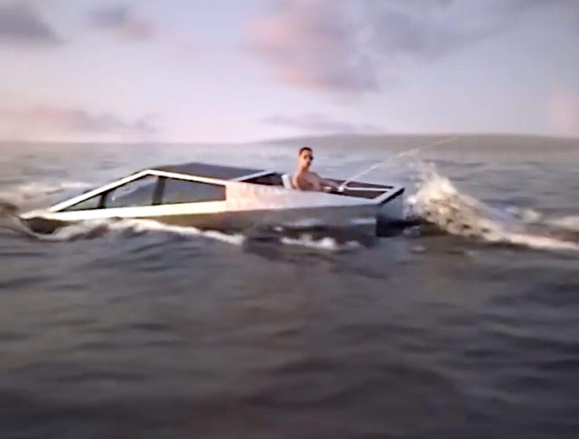 Tesla Cybertruck floating in water render