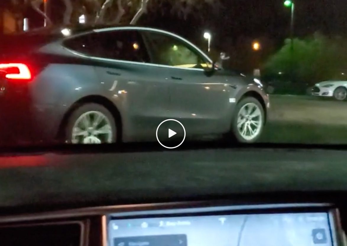 Tesla Model Y with matte black and chrome trim spotted at LA-Vegas Supercharger