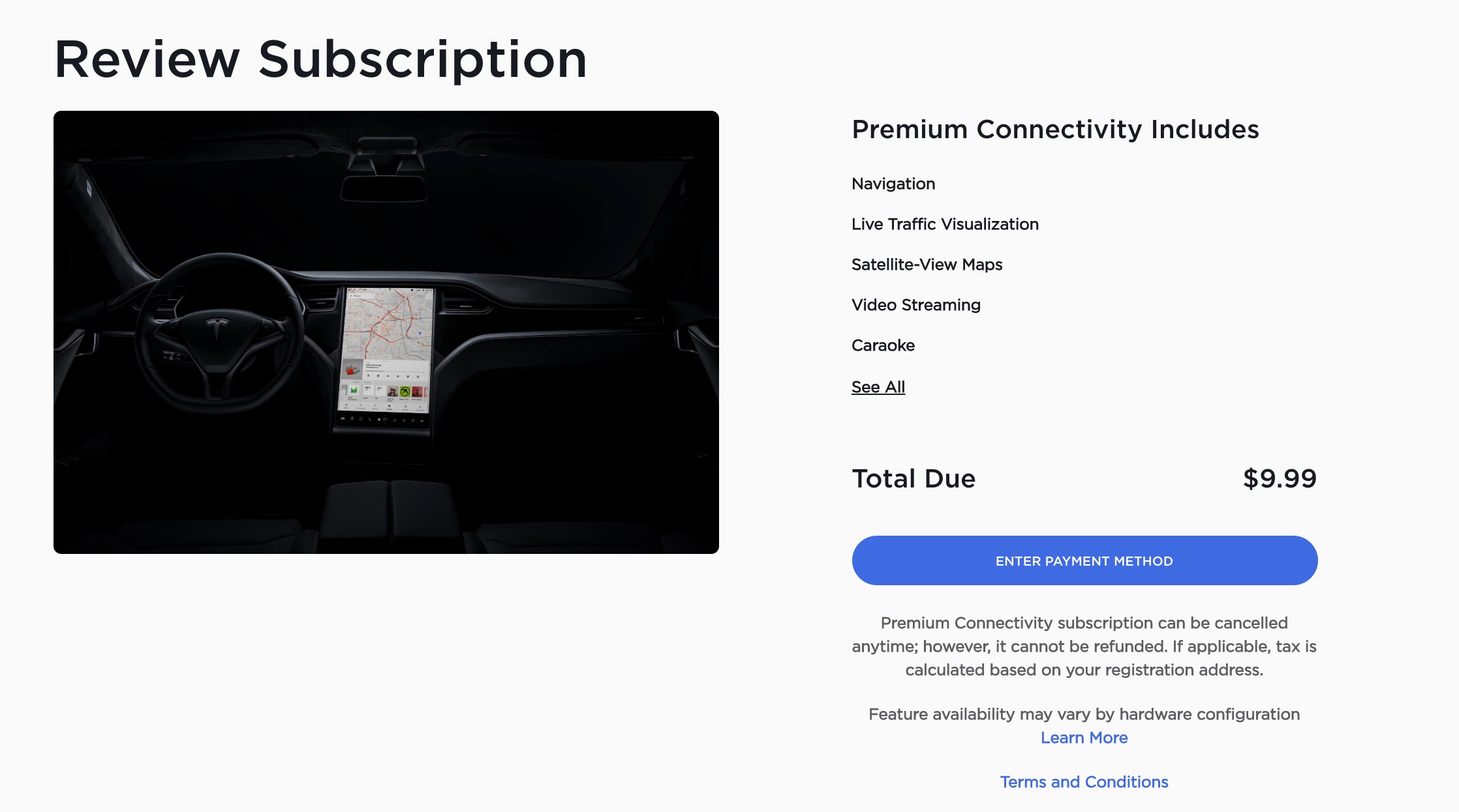 Tesla Premium Connectivity Order Screen