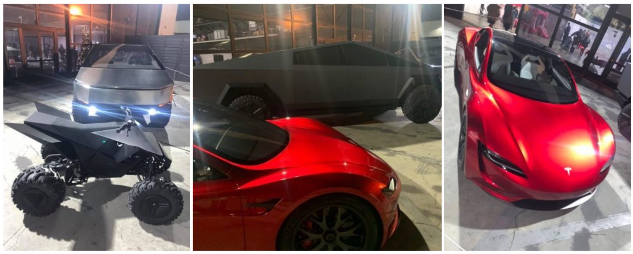 Next-gen Tesla Roadster and Cybertruck at Hawthorne Design Center, 2019 Tesla Holiday Party (Credit: giftedkick_/Instagram)