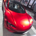 Red Tesla Roadster 2020 at Hawthorne Design Center, 2019 Tesla Holiday Party