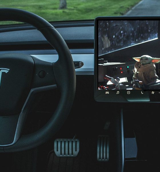 Tesla Model 3 playing Disney Plus video