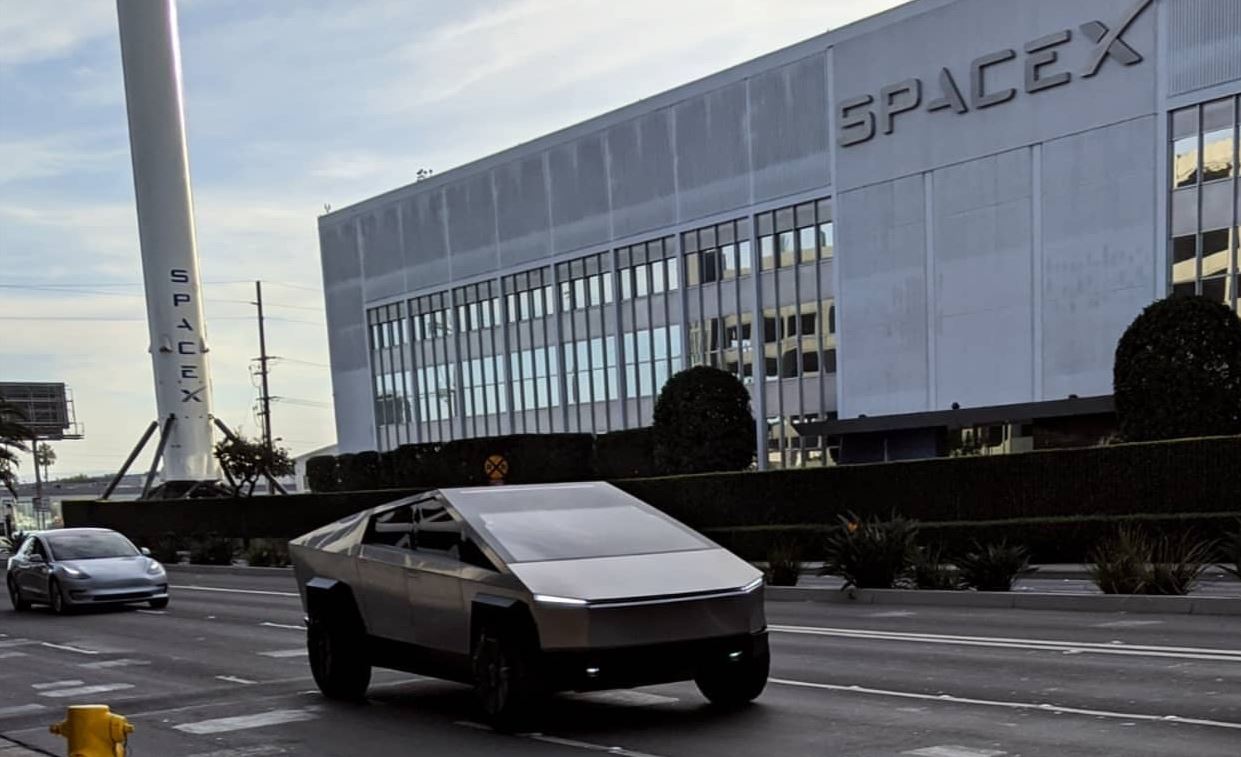 Tesla Cybertruck near SpaceX HQ