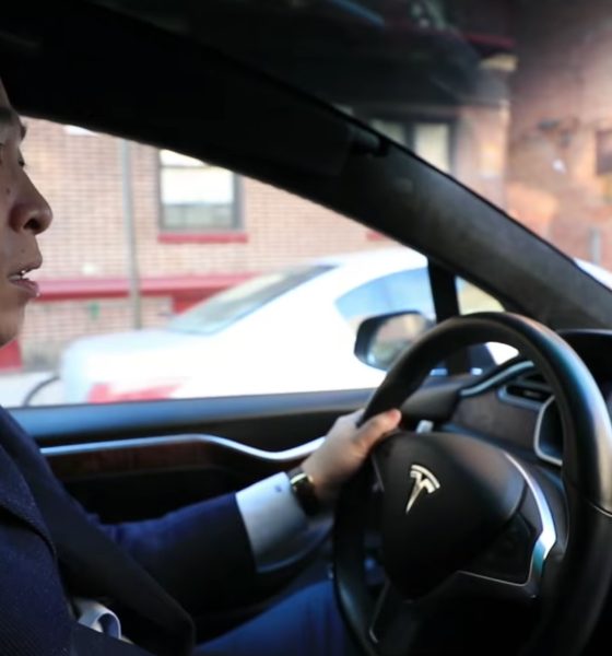 Andrew Yang behind the wheel of a Tesla Model X (Credit: Andrew Yang)