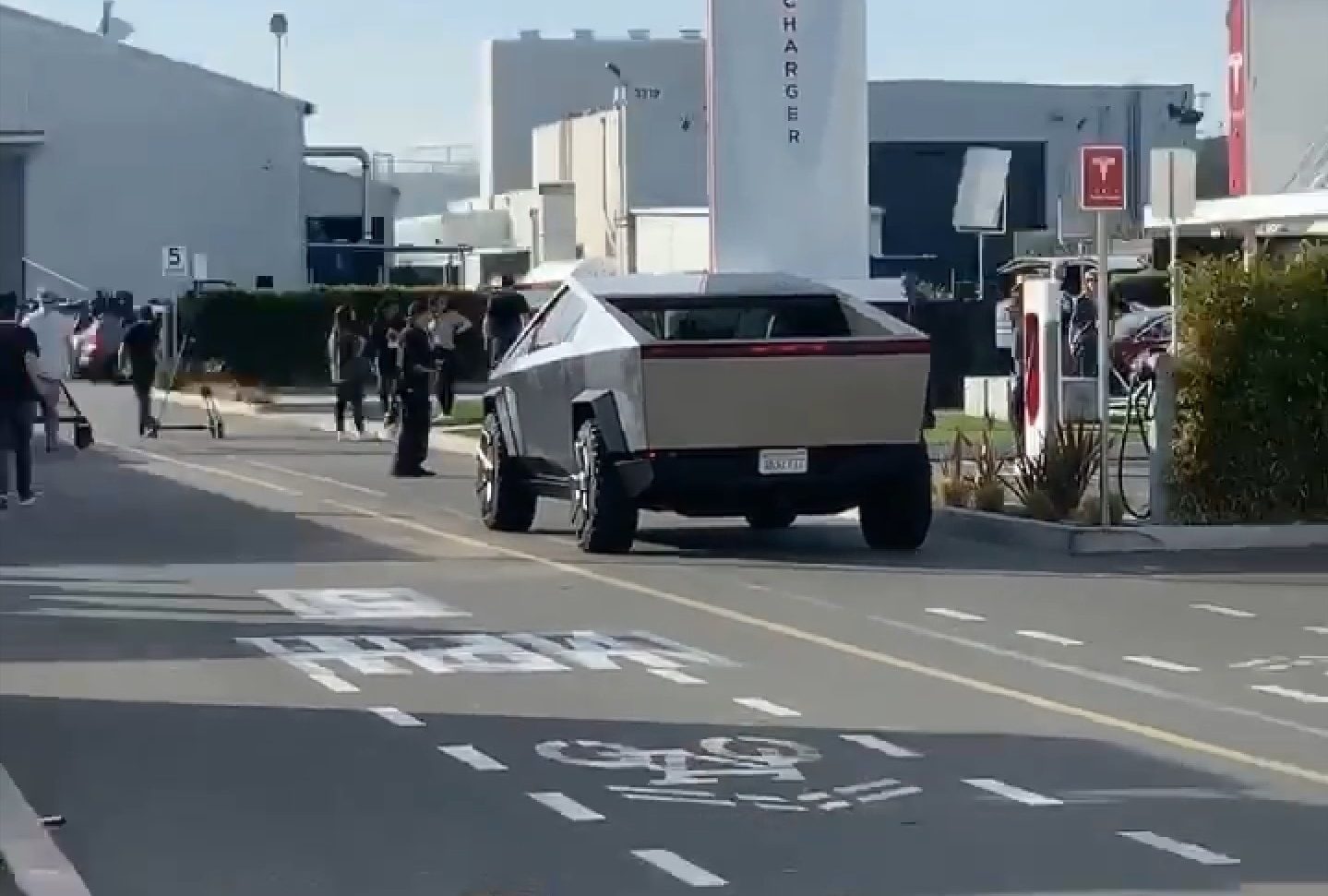 Tesla Cybertruck filming a segment for Jay Leno's Garage at the Design Center in Hawthorne, CA