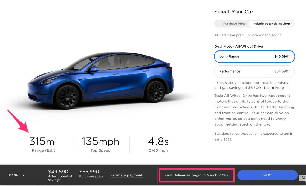 Tesla Model Y first deliveries set for March: 315 miles EPA-range estimated