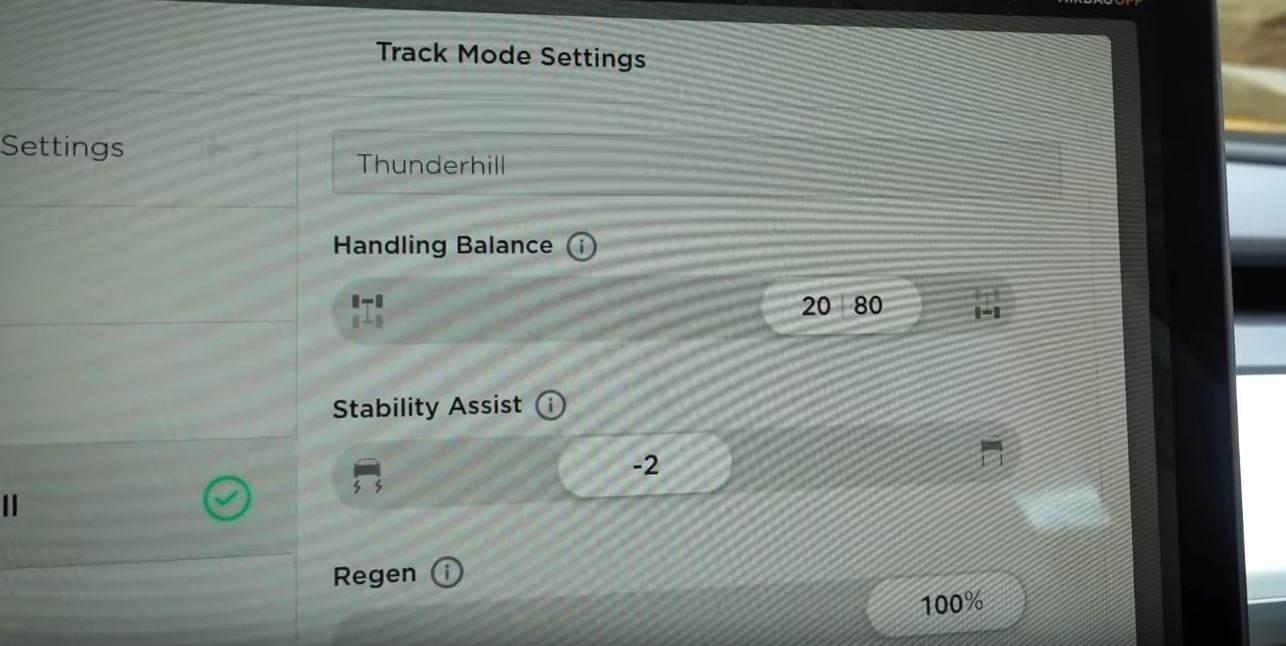 Tesla Model 3 Track Mode V2 Screenshot 4- Track Mode Settings
