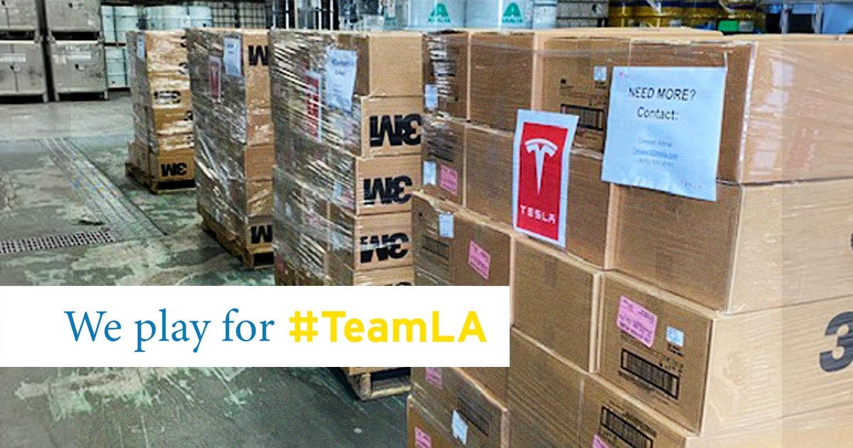 Tesla donates supply of 3M masks to medical facilities to help staff protect themselves against the coronavirus. Credit: UCLA