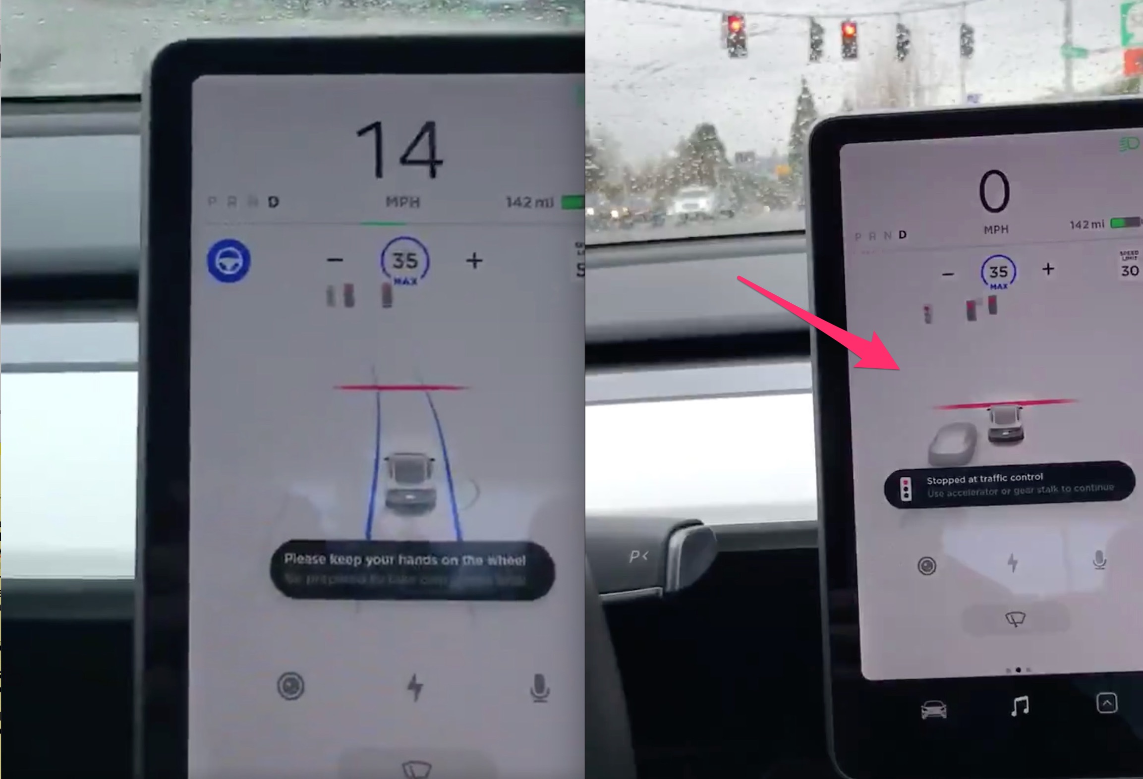 Tesla Autopilot stops at red light