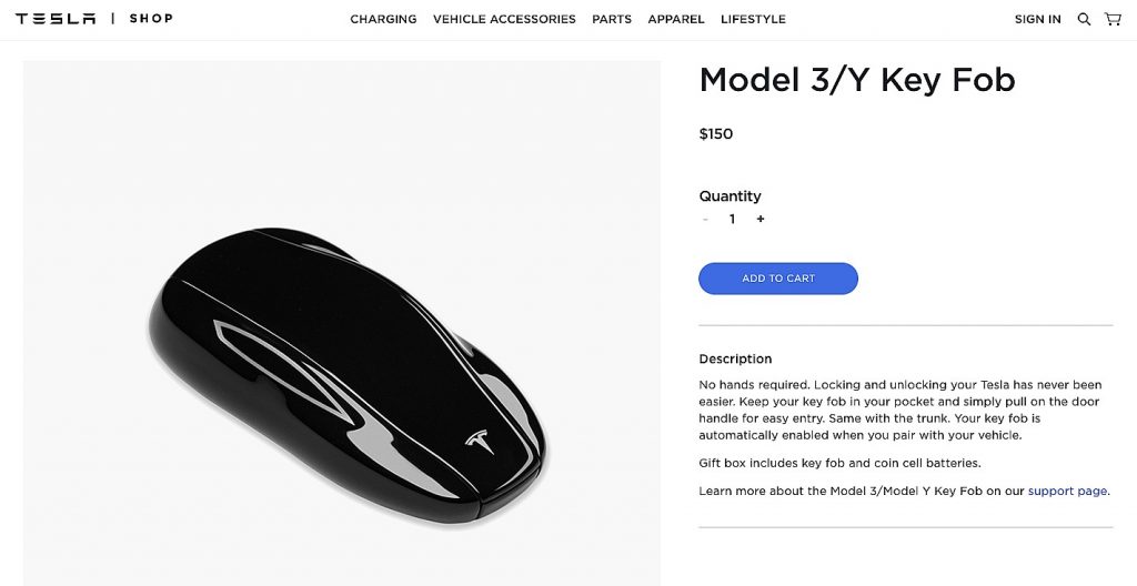 Tesla Adds Model Y Key Fob With Passive Entry To Its Online Shop