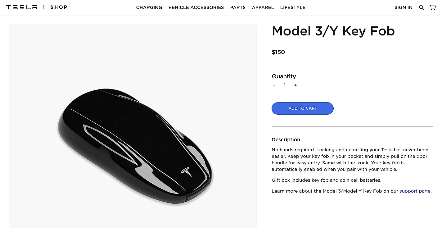 Tesla adds Model Y key fob with passive entry to its online shop