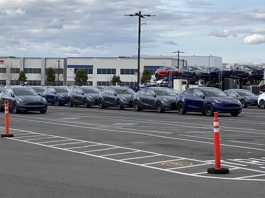 Tesla Model Y at Fremont factory parking lot