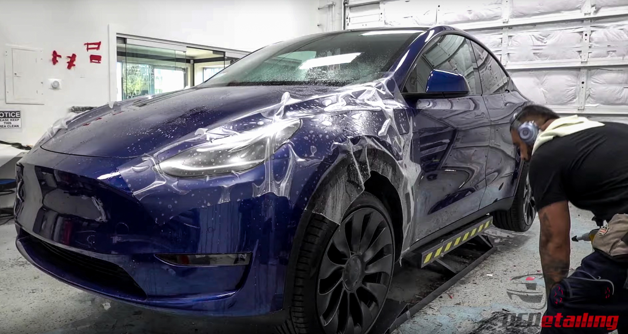 Hypnotic look at a Tesla Model Y getting a XPEL Paint Protection Film (PPF)  treatment