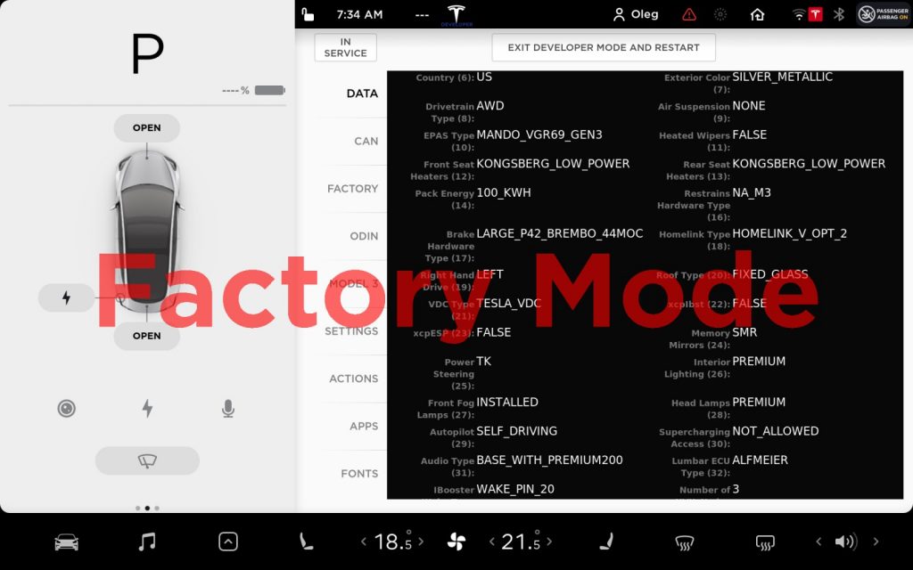 Tesla Model 3 with 100 kWh battery spotted in Factory Mode leak